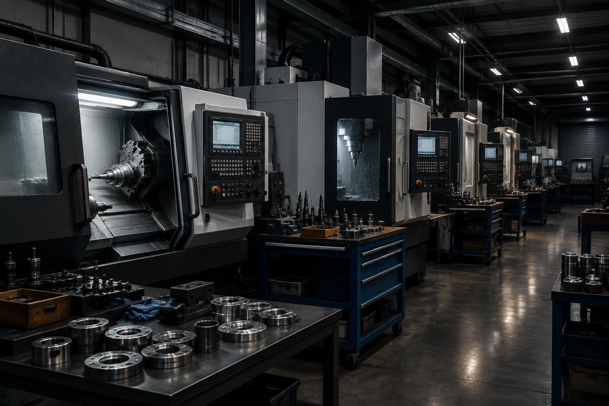 Taller de maquinado con torno y centro de maquinado CNC
