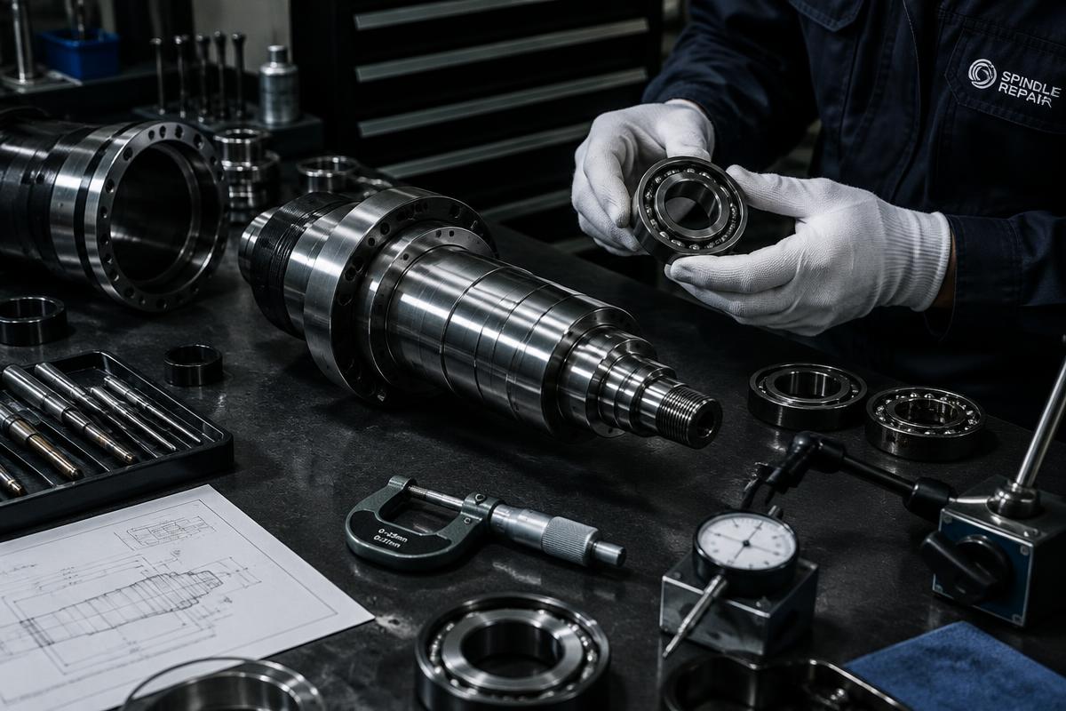 Husillo de máquina CNC en banco de reparación